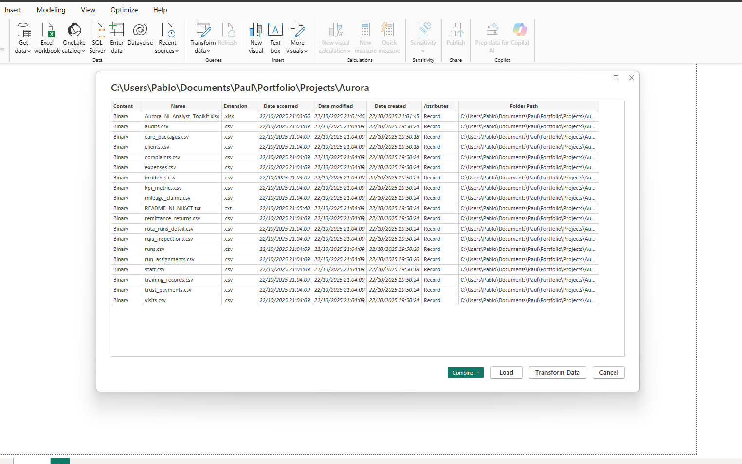 Power BI Tables View