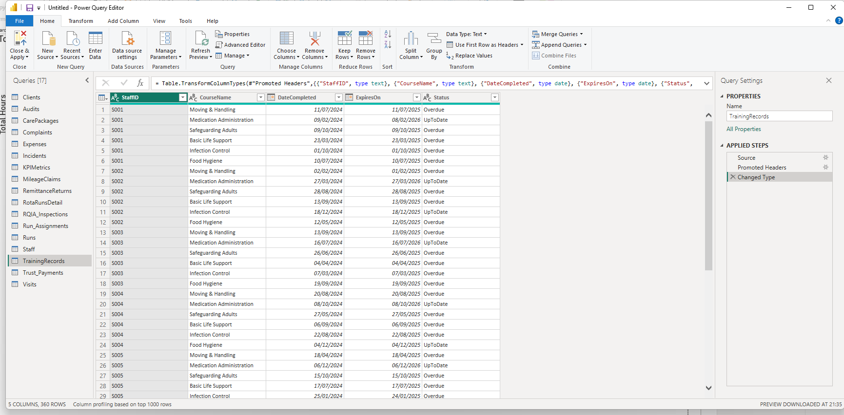 Power Query Training Records